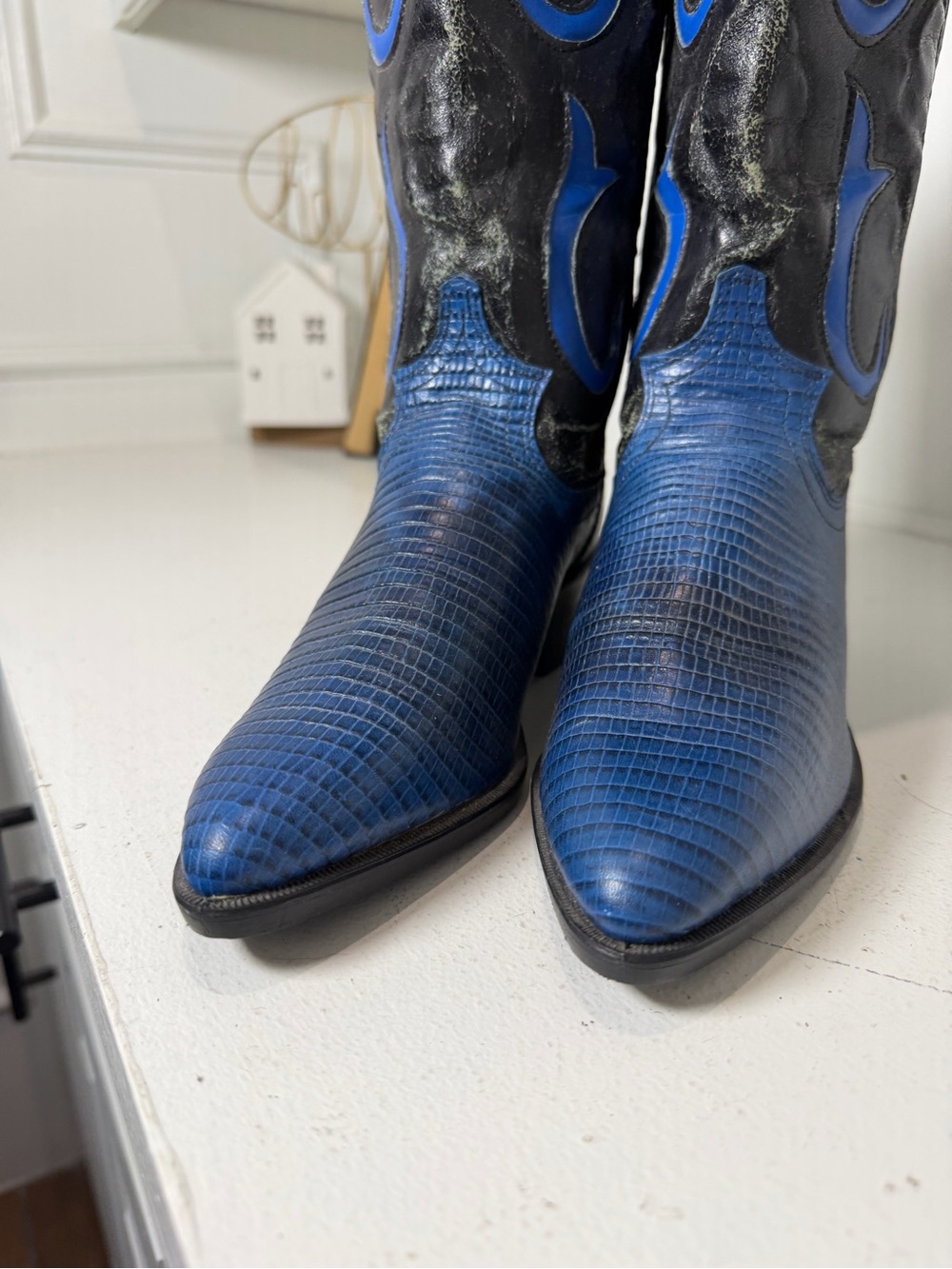 Laredo Cowboy Boots Women's 6 Blue Lizard Print Black Leather Western Colorful - Picture 3 of 9